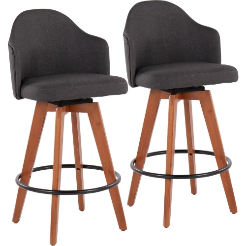 Ahoy 26" Counter Stool in Charcoal Fabric, Walnut Bamboo & Black Metal (Set of 2)